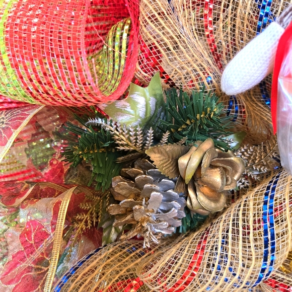 Handcrafted Burlap & Mesh Sock Monkey 24" Christmas Wreath - Picture 10 of 13